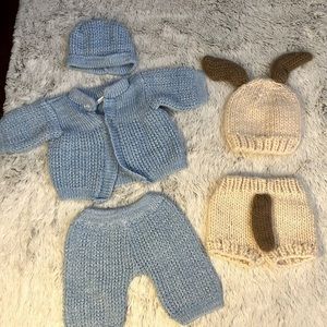 Newborn Unisex Photography Props Outfits Lovely Hat Pant and 3 piece set Blue